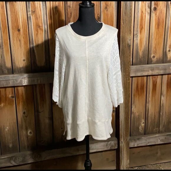 Akemi + Kin top tunic kimono lace crochet white cream Sz Medium FIRM on PRICE - Picture 1 of 5